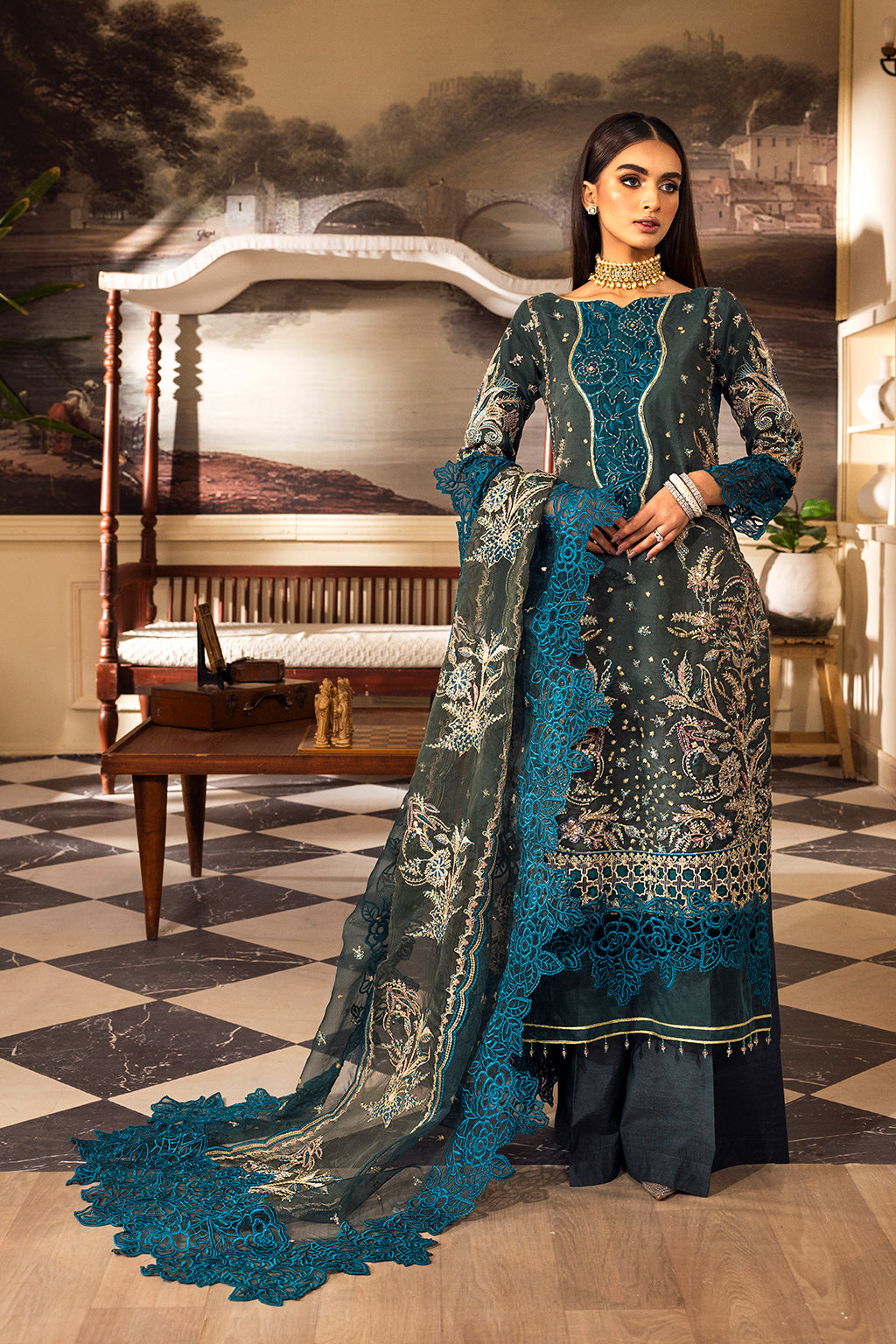 Emaan Adeel Luxury Pret Embroidered Organza 3pc Suit Lp 06 Inayat