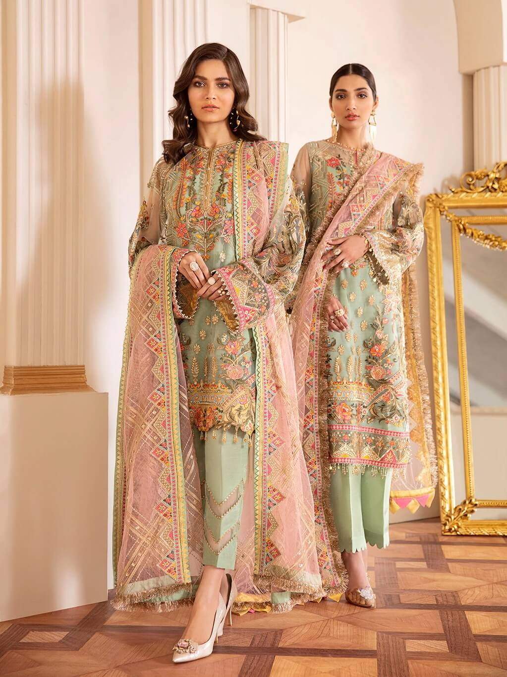 Baroque Chantelle Embroidered Chiffon 2020 3 Piece Suit D 01 Capri Sea