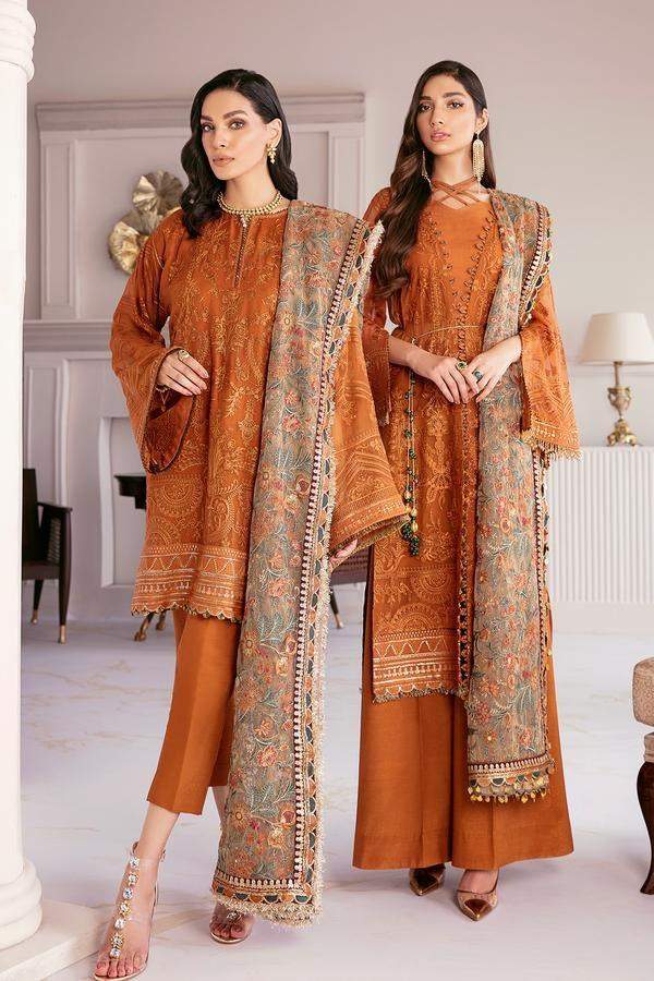 Baroque Chantelle Embroidered Chiffon 3 Piece Suit Bq 08 Crystal Sugar