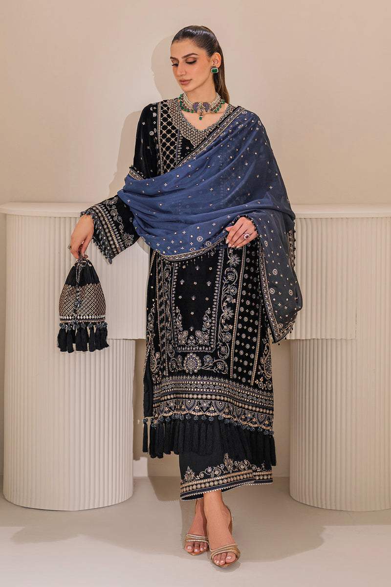 Baroque Exclusive Formal Embroidered Velvet Unstitched 3pc Suit Uf 755