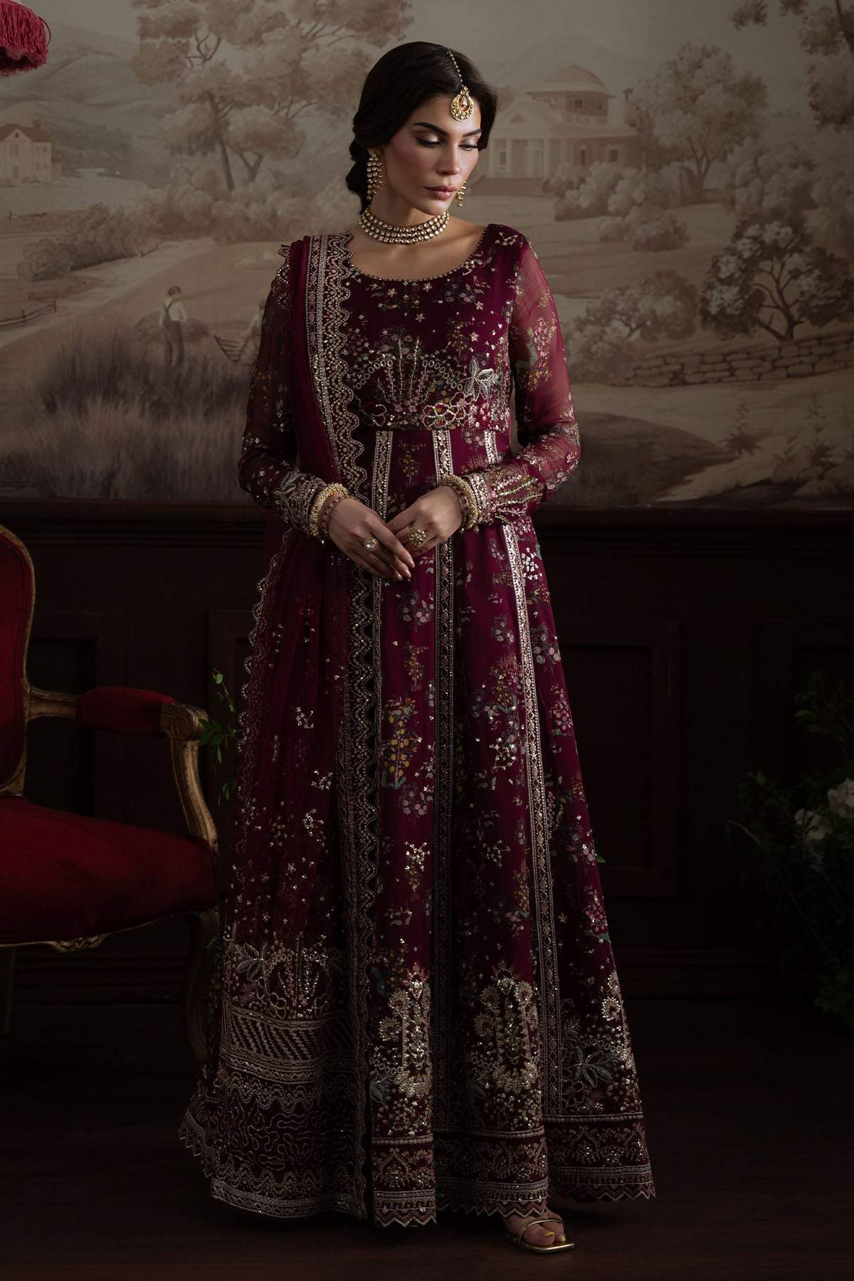 Nureh Elanora Embroidered Luxury Chiffon Unstitched 3pc Suit Nel 72