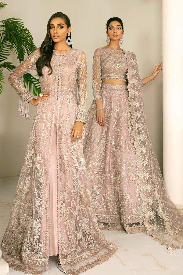 Baroque Chantelle Embroidered Chiffon 3 Piece Suit Pink Salt