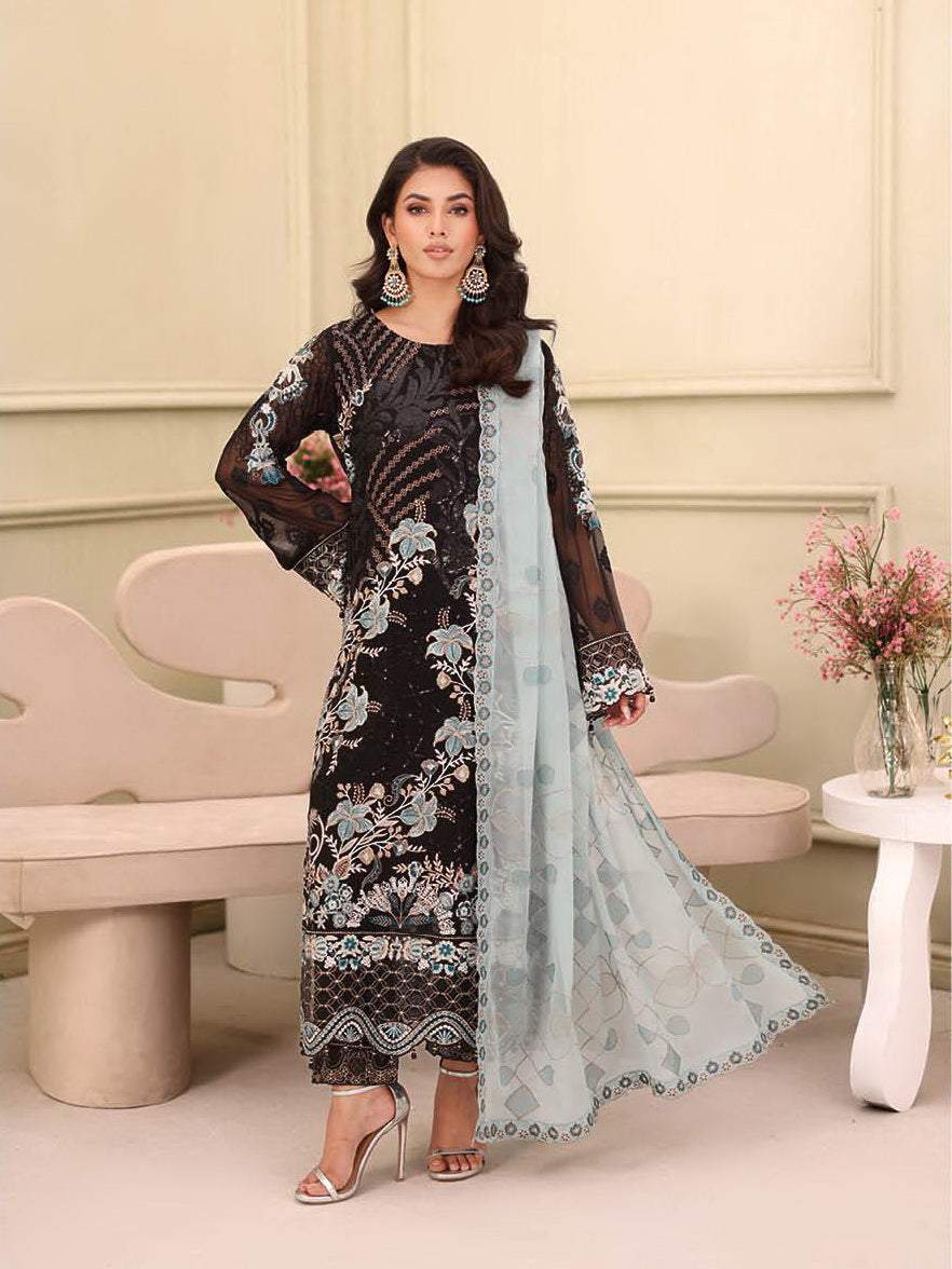 Ramsha Chiffon Vol 27 Unstitched Embroidered 3pc Suit F 2703
